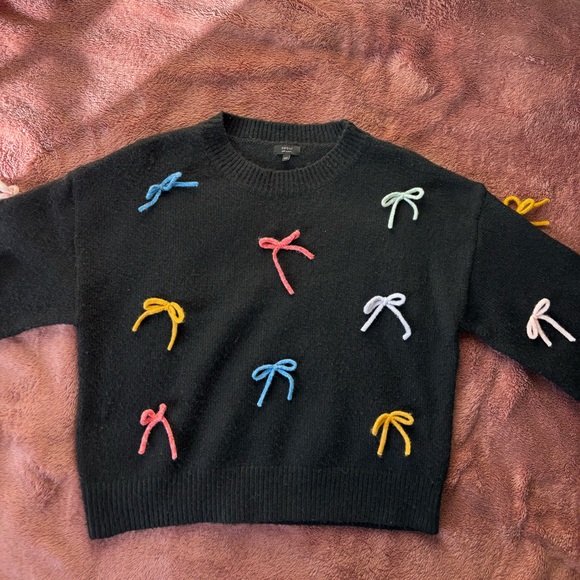 debut Sweaters - Debut Black Bow Sweater Colorful Coquette Knit